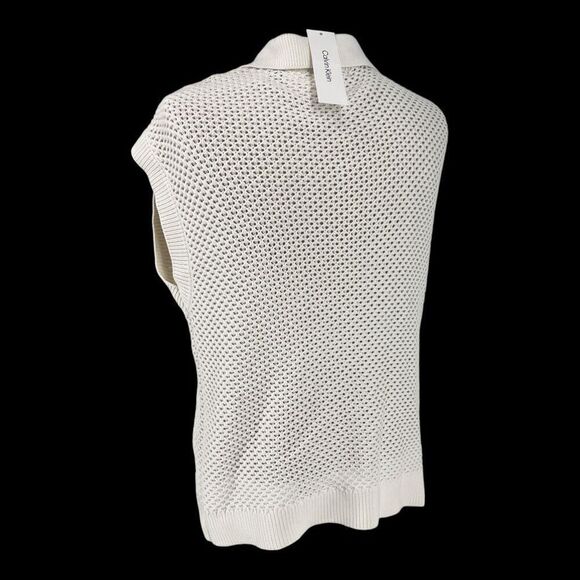Calvin Klein Size Medium Ivory 100% Cotton Open Weave Sweater Preppy‎ - Picture 4 of 6